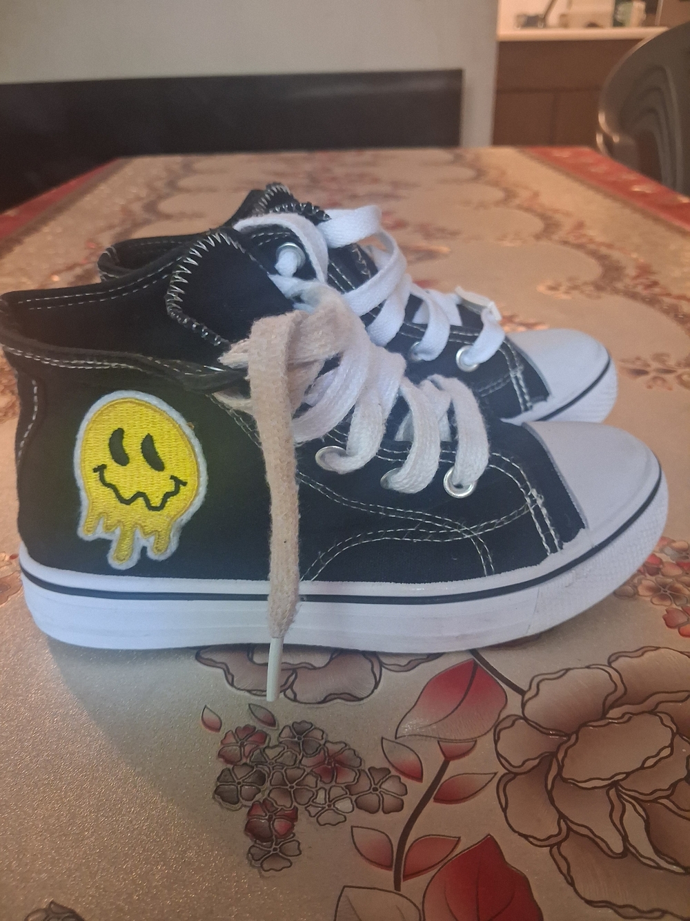 Baby Starters Black High-Top Sneakers with Yellow Smiley Patch